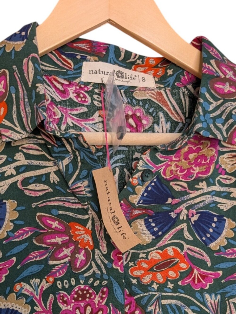 Natural Life Becca Mini Dress Green  Vines Floral Tiered Boho..Size Small (New) - Picture 5 of 8